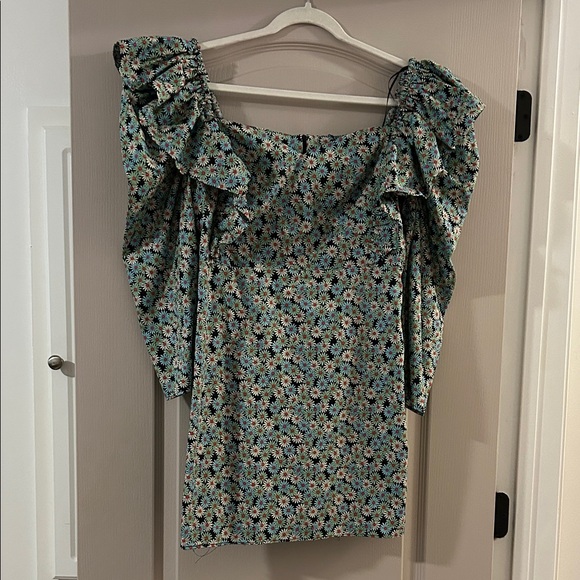 Zara Tops - Floral Puff-Sleeve Square Neck dress in Teal